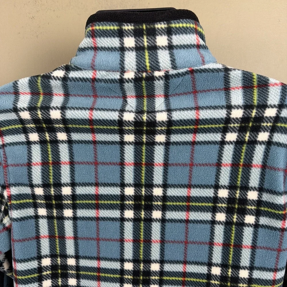 Tommy Hilfiger Retro Full Zip Polar Fleece Jacket Mens S Tartan Plaid Mock Neck
